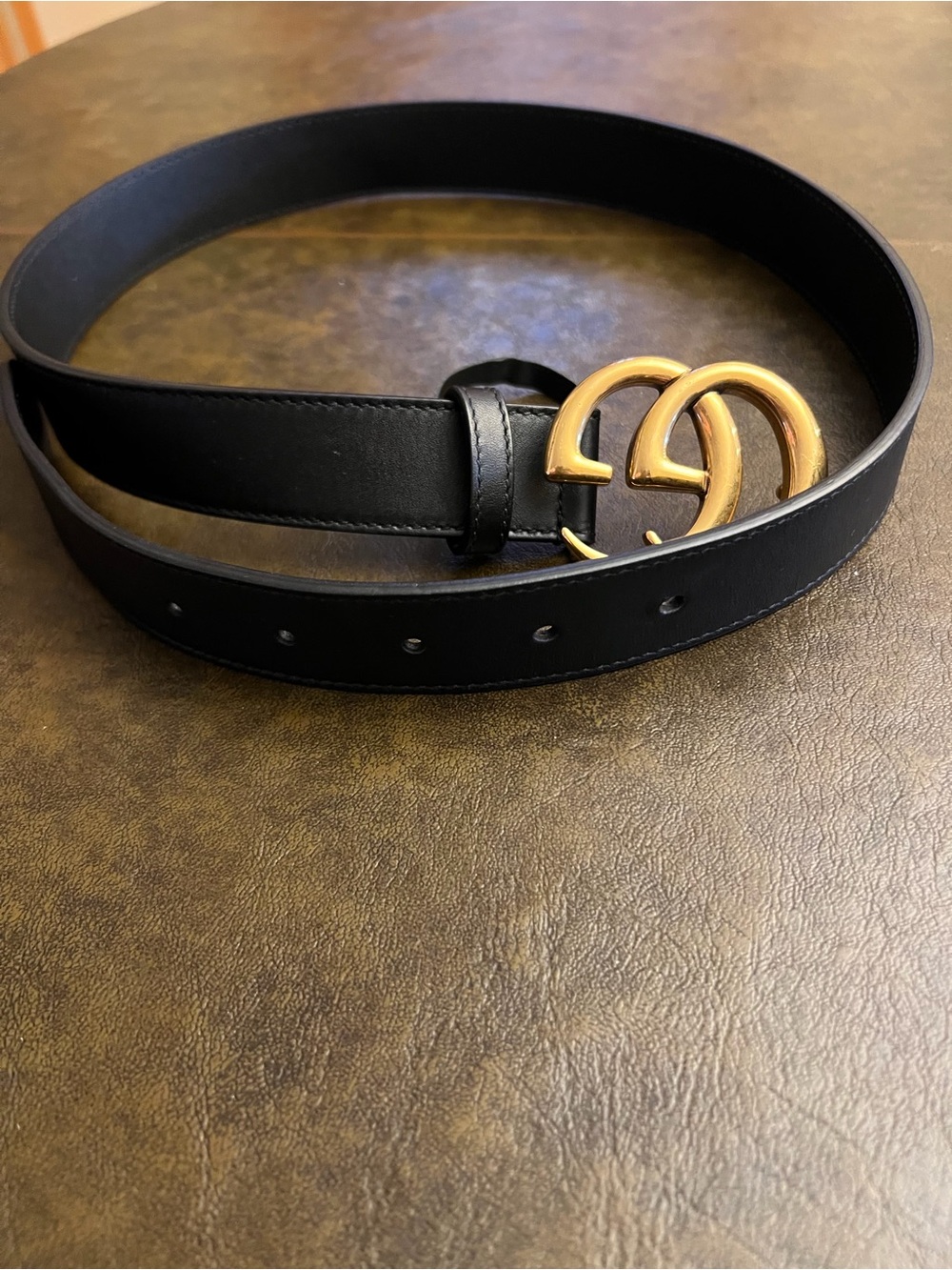 Gucci Black Leather Belt with Gold Double G Buckle